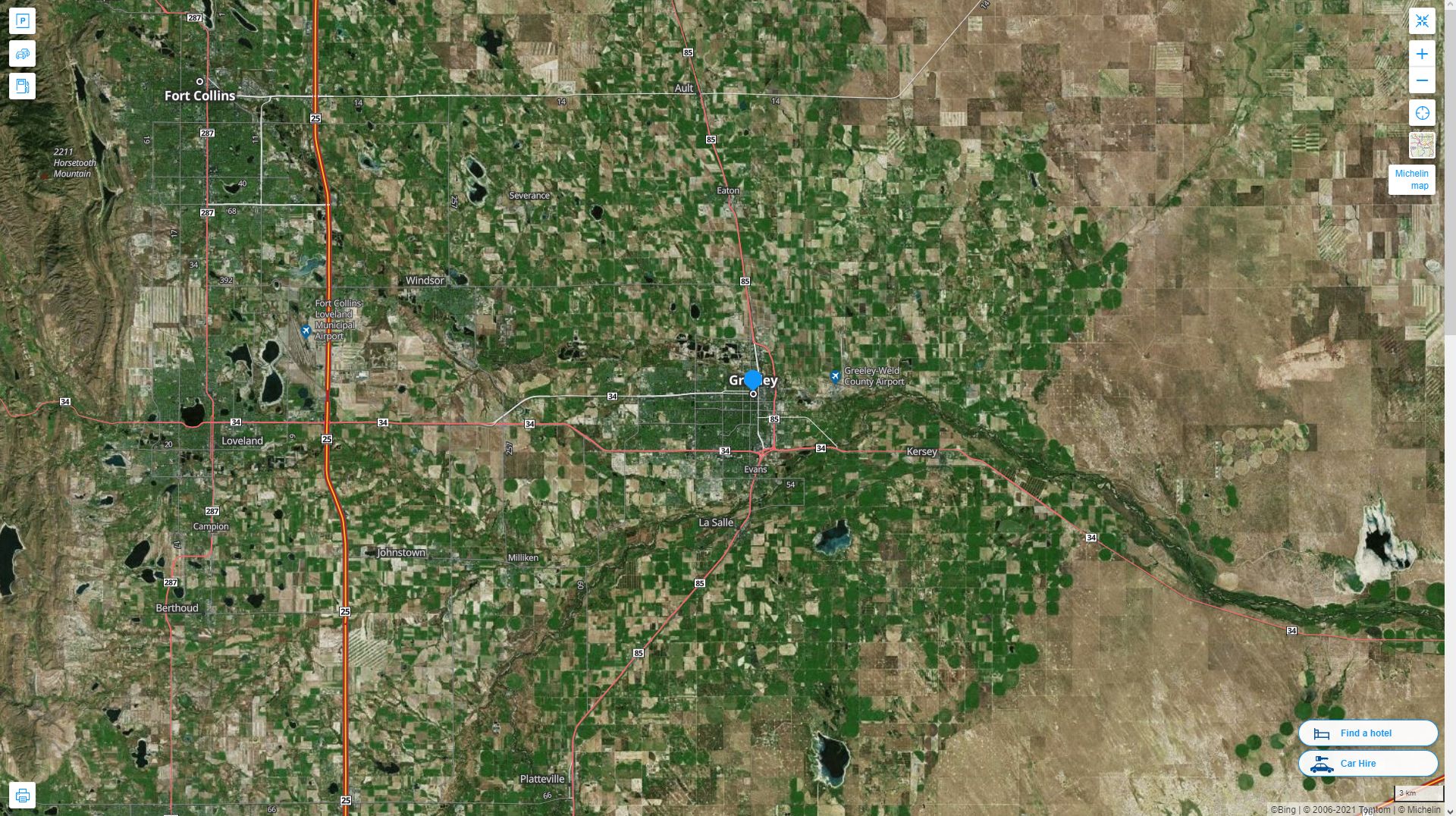Greeley Colorado Highway and Road Map with Satellite View